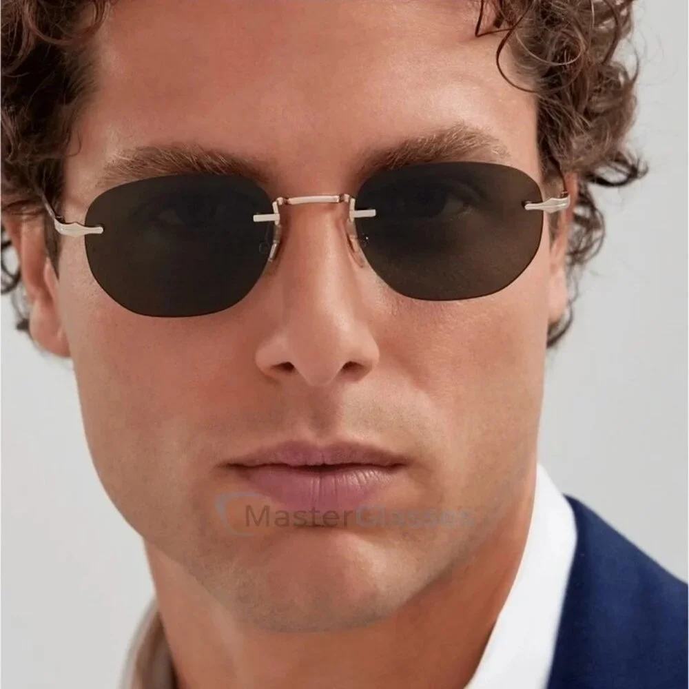 Montblanc Men Sunglasses Gold Grey Rounded Square Rimless Frame | Model MB0303S